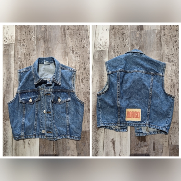 Vintage bongo Jean vest  cropped logo back size medium made in USA - Picture 1 of 6